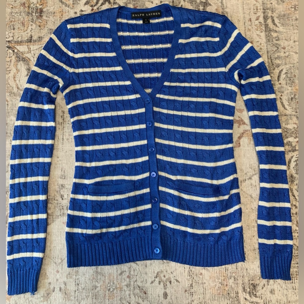 Ralph Lauren Black Label Blue and White Silk Cardigan